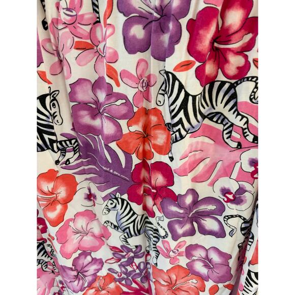 Nick & Nora Zebra Floral Sleep Tank Top Large Pink Tropical Pajama Top - Picture 3 of 5